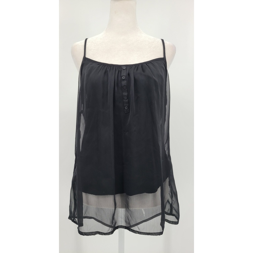 Y2K Whimsigoth Fairy Cami Top L Black Sheer Layered Chiffon Witchy Dark Flowy